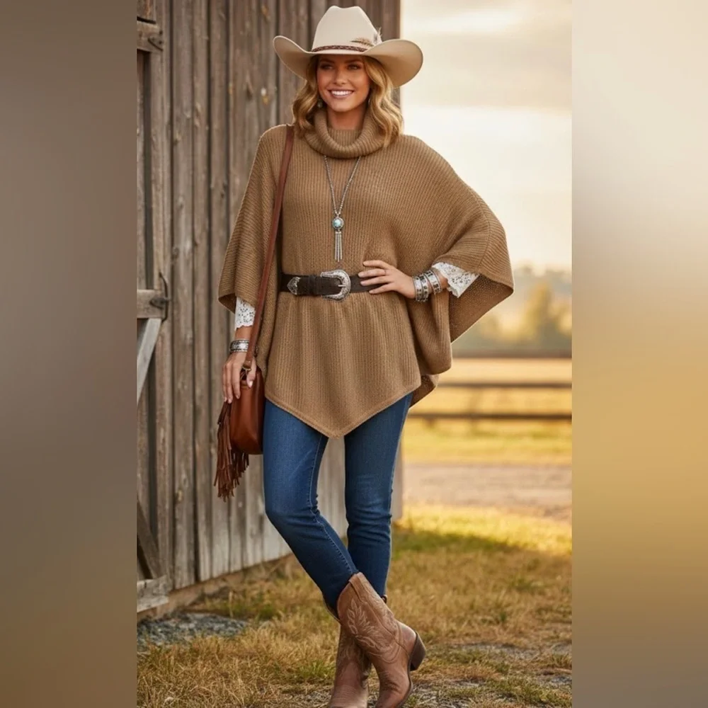 Michael Kors Women's Wide-Rib Button Turtleneck Poncho one size